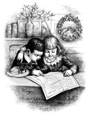 Noel ve yeni yıl konulu Retro illüstrasyon