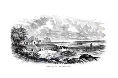 Eski ev, yazlık. Retro illüstrasyon