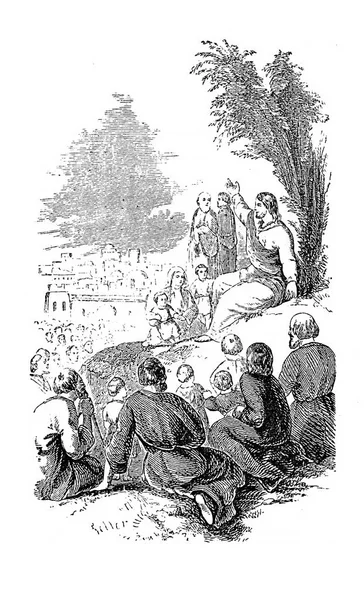 Sermon Mount Retro Image Engraving — Stock Photo, Image