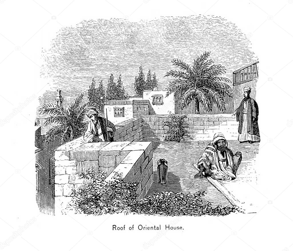 House in Palestine Retro image. Engraving