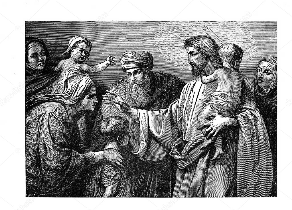 Jesus and children. Old image