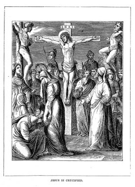 Jesus is crucified. Retro and old image clipart