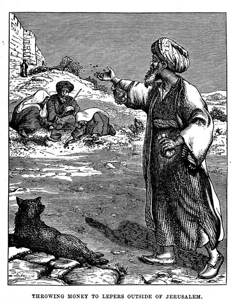 Throwing money to lepers outside of Jerusalem