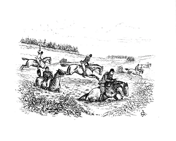 Avcılık Retro Eski Illüstrasyon — Stok fotoğraf