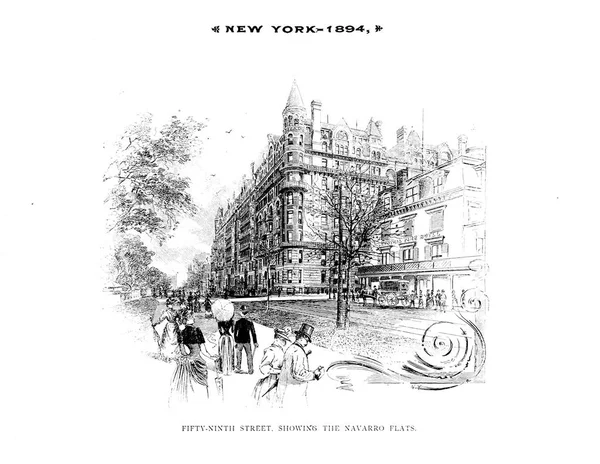Ciudad Nueva York Grabado Ilustración —  Fotos de Stock