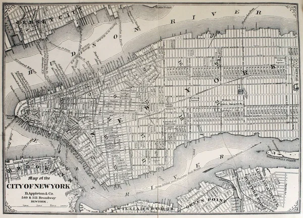 Mapa Nueva York Grabado Ilustración —  Fotos de Stock