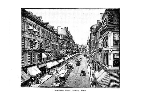 Boston City Engraving Illustration — Stock Photo, Image