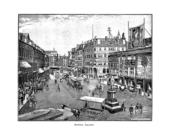 Boston City Engraving Illustration — Stock Photo, Image