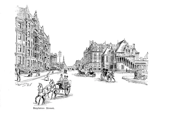 Cidade Boston Ilustração Gravura — Fotografia de Stock