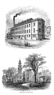 Boston şehir. Oyma illüstrasyon