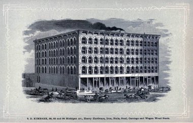 Chicago şehri. Gravür illüstrasyon