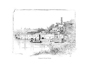 Philadelphia şehri. Oyma illüstrasyon