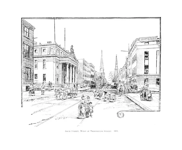 Miasta Filadelfii Grawerowanie Ilustracja — Zdjęcie stockowe