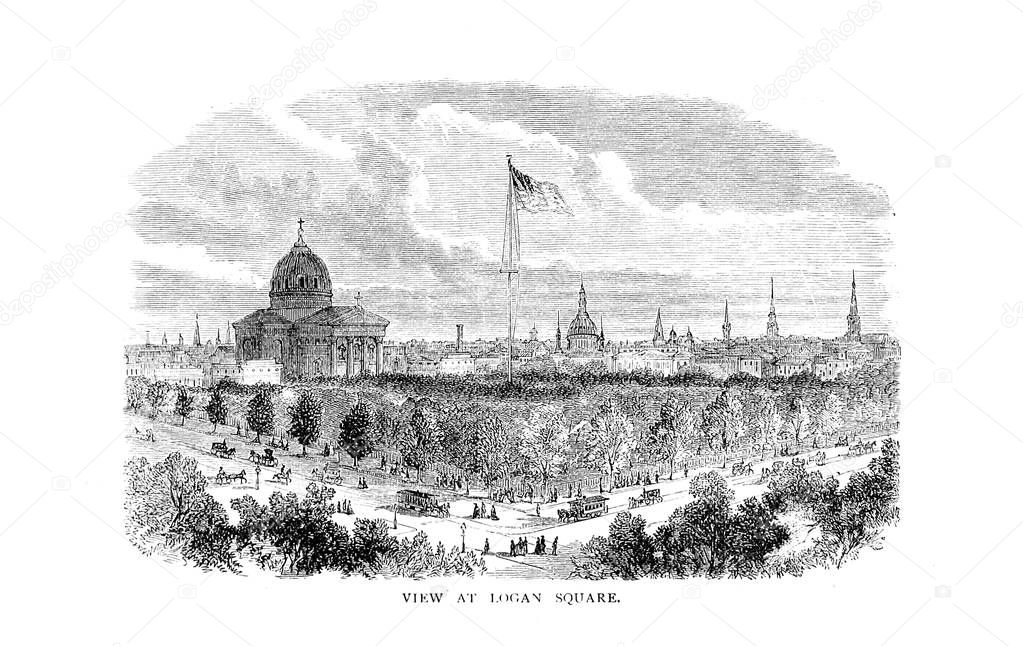 Philadelphia City. Engraving illustration