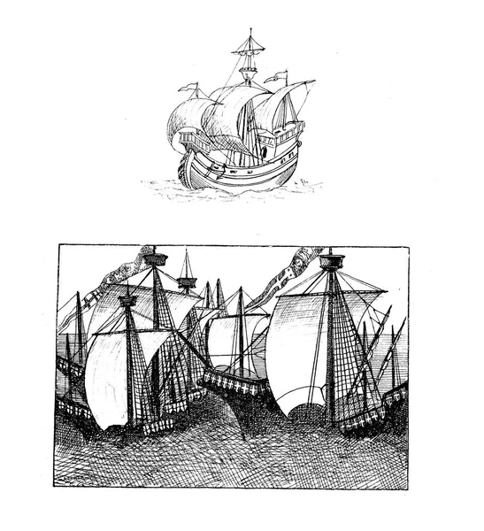 Корабельна Ілюстрація Ретро Старе Зображення — стокове фото