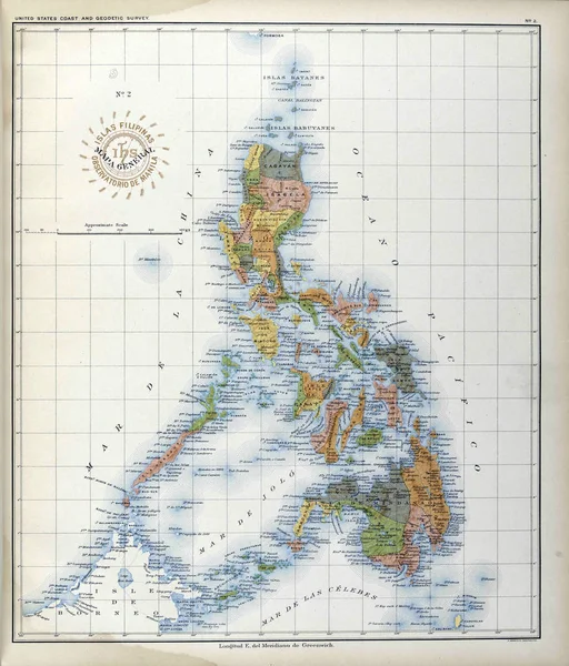 Filipiny Relief Mapy Retro Obraz — Zdjęcie stockowe