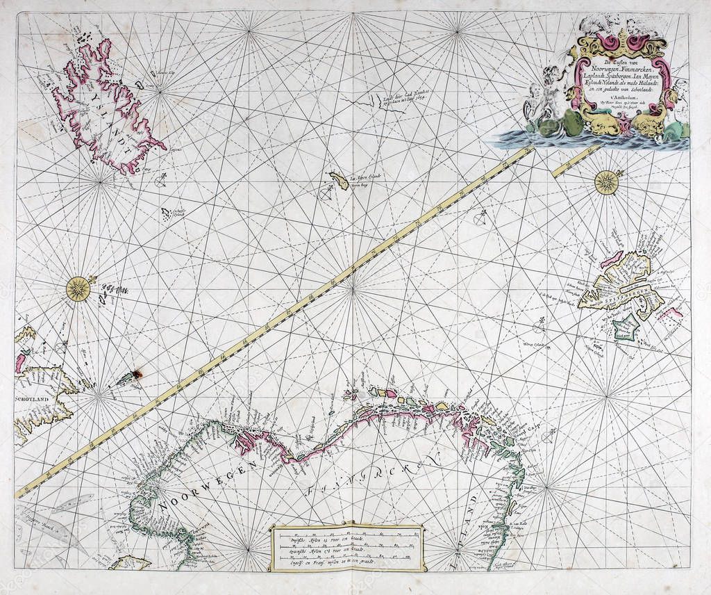 Ancient navigation map. Retro image