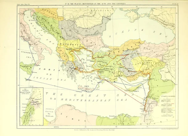 Mapa Terra Santa Ilustração Antiga — Fotografia de Stock