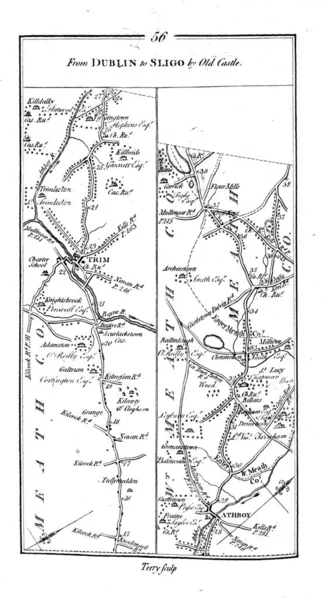 Mapa Roud Irlanda Imagem Retrô — Fotografia de Stock