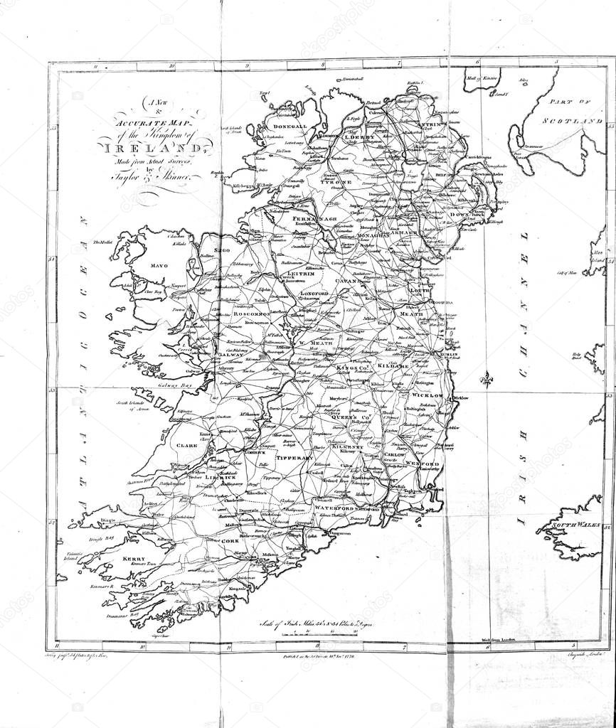Ireland roud map. Retro image