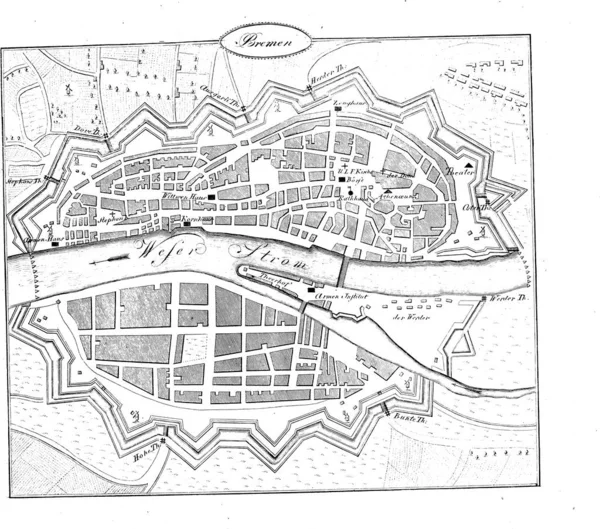 Немецкая Старинная Карта Гравировальная Иллюстрация — стоковое фото