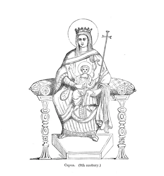 Virgem Maria Ilustração Antiga — Fotografia de Stock