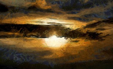  Gökyüzünün soyut illüstrasyonu. Akşam gün batımı.