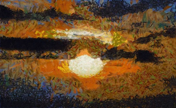Ilustración Abstracta Del Cielo Puesta Sol Por Noche —  Fotos de Stock