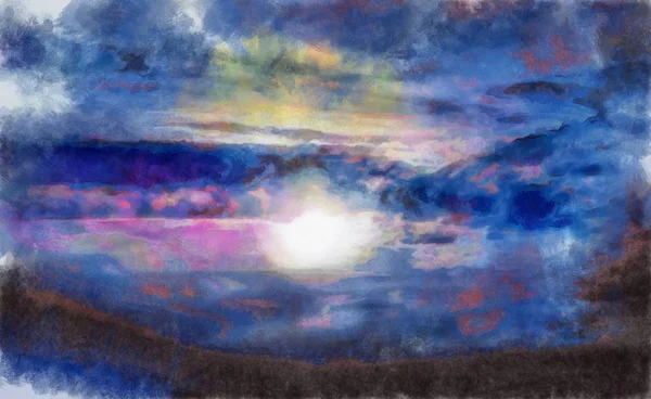 Gökyüzünün Soyut Illüstrasyonu Akşam Gün Batımı — Stok fotoğraf