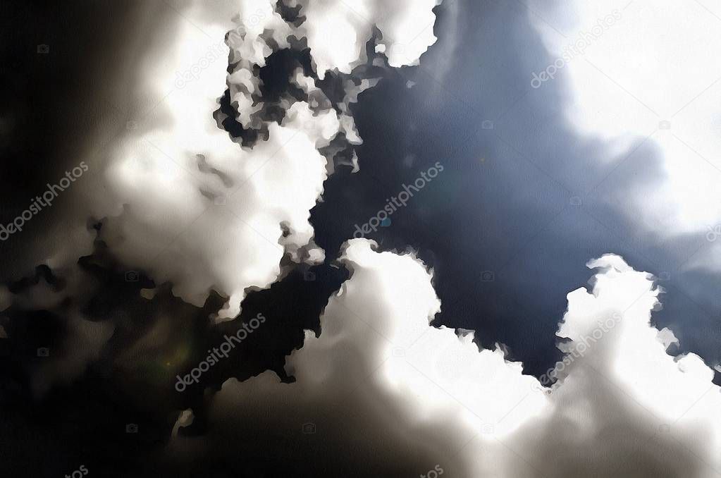 Abstract illustration of the sky. Dramatic clouds.