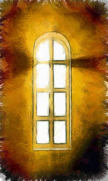 Tajemnicze Okno Malowane Streszczenie Ilustracji — Zdjęcie stockowe