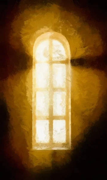 神秘的な窓塗装された抽象イラスト — ストック写真