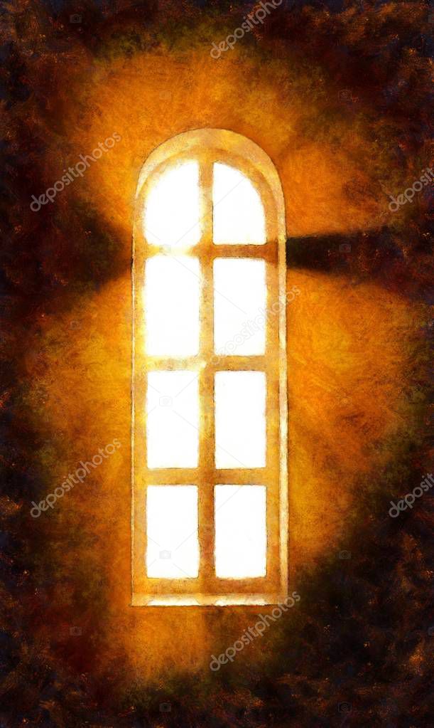 Mysterious window. Painted abstract illustration.