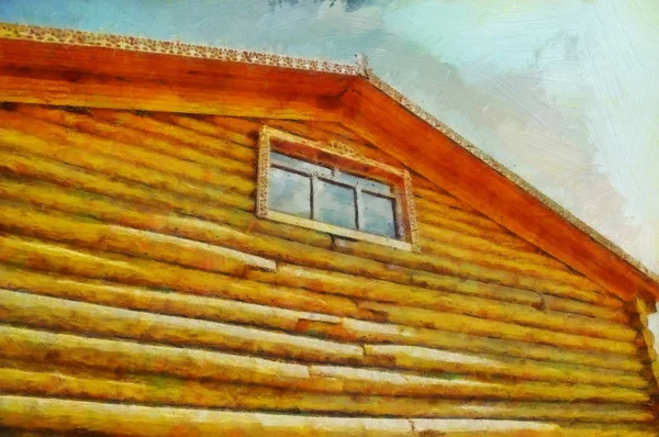 油絵具で塗装ログの建物 — ストック写真
