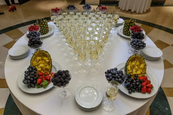 Buffet Recepção Decorações Mesa Para Umas Férias — Fotografia de Stock