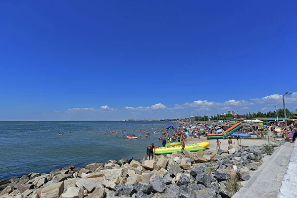 Playas Marítimas Terraplenes Berdyansk Spit Encuentra Norte Del Mar Azov — Foto de Stock