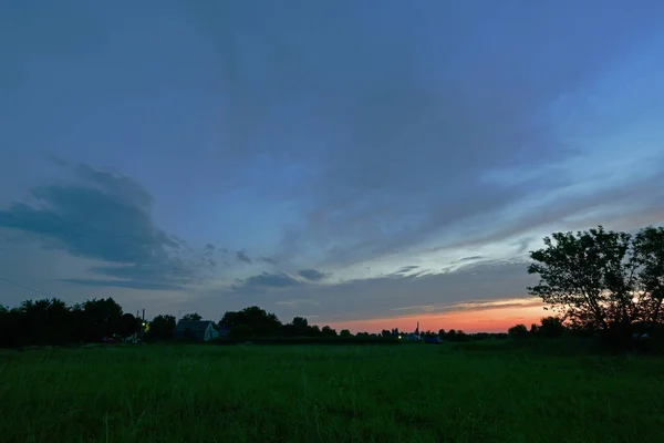 Prachtige Zonsondergang Het Platteland Korolevka Het Dorp — Stockfoto