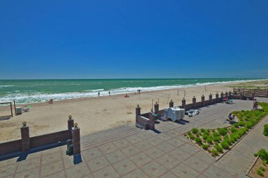 Ukrayna, P. Kirillovka 10 / 06 / 2017 yıl. Körfez Akıntısı Oteli Azov Denizi kıyısında, Azov-Sivash Doğa Koruma Alanı 'nın pitoresk manzaraları arasında yer almaktadır..