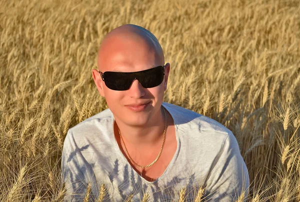 Handsome Young Man Wheat Field — Stock Photo, Image