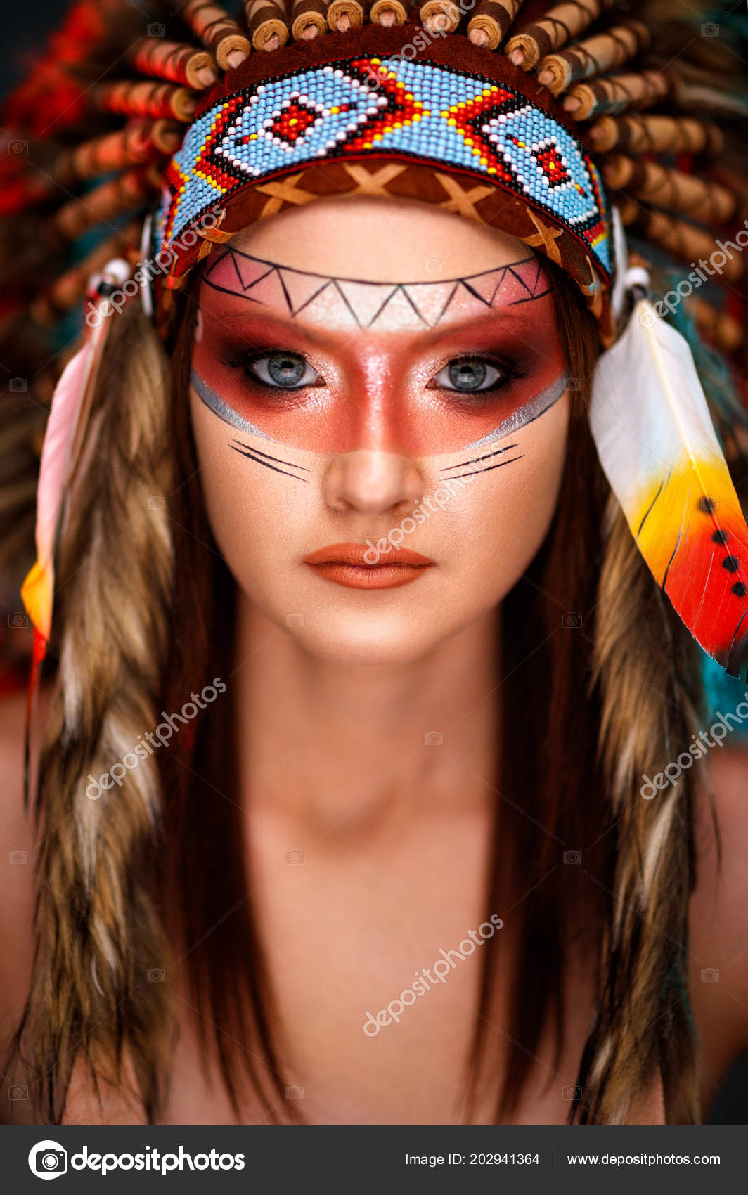 Indian face painting designs | Native Indian American Headdress Face