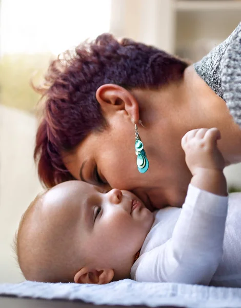 Mom Kissing His Little Son — Stock Photo, Image