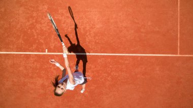 Top view of female tennis player on tennis court   clipart
