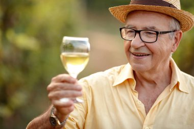Winegrower beyaz tatma şarap bağ içinde kazanmak