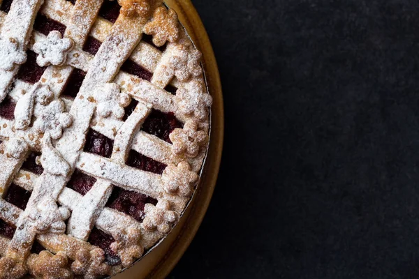 Tarte Américaine Aux Cerises Fraîches Vue Sur Dessus Sucre Glace — Photo