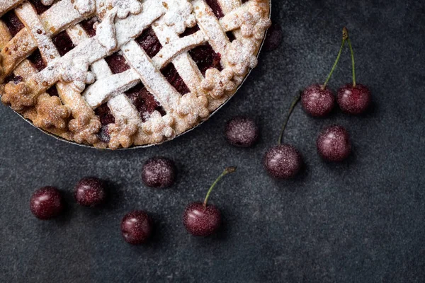 Tarte Aux Cerises Fraîches Sucre Glace — Photo