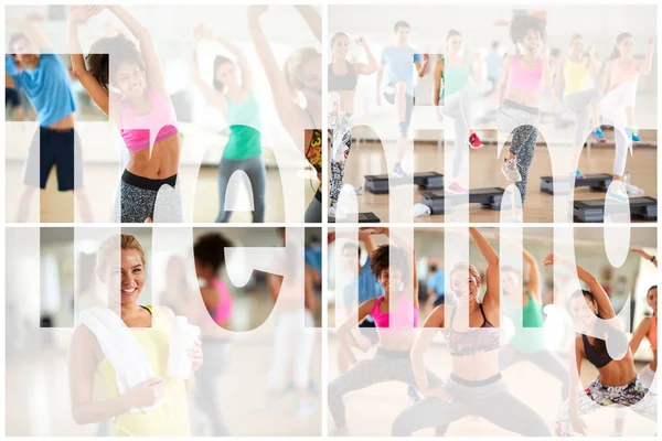 Utbildning Fitness Workout Kvinna Collage — Stockfoto