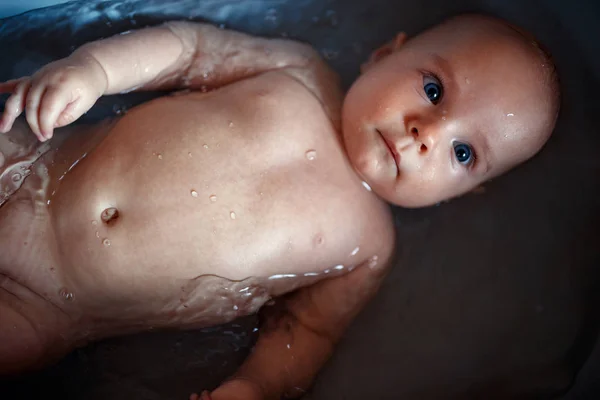 Little Baby Boy Taking Bath Baby Bath Home — Stock Photo, Image