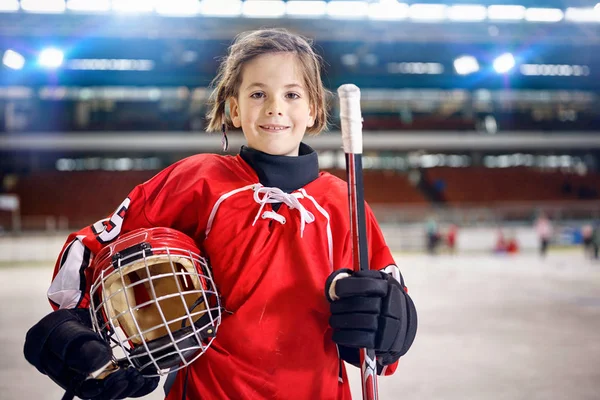 Jong Meisje Hockeyspelers Ijs — Stockfoto