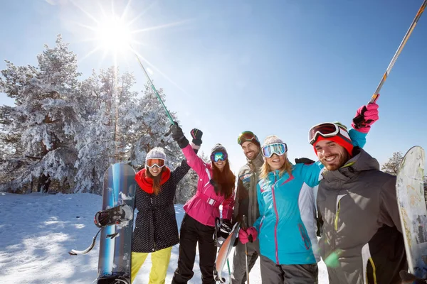 Groep Vrienden Berg Skiën — Stockfoto