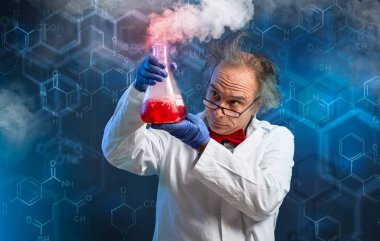 chemist carefully oversees his experiment clipart